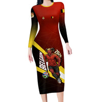 Personalized Belgium Red Devils Football Mascot Long Sleeve Bodycon Dress Fierce Devil Graphic With Belgian Flag