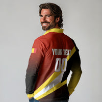 Personalized Belgium Red Devils Football Mascot Long Sleeve Polo Shirt Fierce Devil Graphic With Belgian Flag