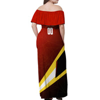 Personalized Belgium Red Devils Football Mascot Off Shoulder Maxi Dress Fierce Devil Graphic With Belgian Flag