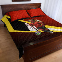 Personalized Belgium Red Devils Football Mascot Quilt Bed Set Fierce Devil Graphic With Belgian Flag