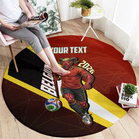 Personalized Belgium Red Devils Football Mascot Round Carpet Fierce Devil Graphic With Belgian Flag