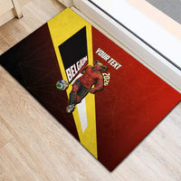 Personalized Belgium Red Devils Football Mascot Rubber Doormat Fierce Devil Graphic With Belgian Flag