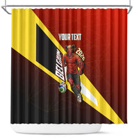 Personalized Belgium Red Devils Football Mascot Shower Curtain Fierce Devil Graphic With Belgian Flag
