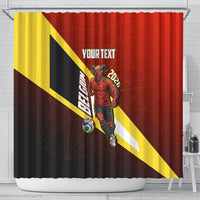 Personalized Belgium Red Devils Football Mascot Shower Curtain Fierce Devil Graphic With Belgian Flag