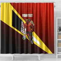Personalized Belgium Red Devils Football Mascot Shower Curtain Fierce Devil Graphic With Belgian Flag