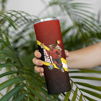 Personalized Belgium Red Devils Football Mascot Skinny Tumbler Fierce Devil Graphic With Belgian Flag