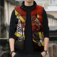 Personalized Belgium Red Devils Football Mascot Sleeveless Puffer Jacket Fierce Devil Graphic With Belgian Flag