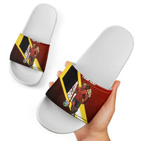Personalized Belgium Red Devils Football Mascot Slide Sandals Fierce Devil Graphic With Belgian Flag