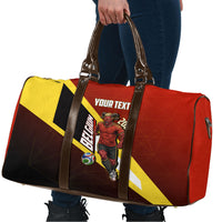 Personalized Belgium Red Devils Football Mascot Travel Bag Fierce Devil Graphic With Belgian Flag