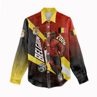 Personalized Belgium Red Devils Football Mascot Women Casual Shirt Fierce Devil Graphic With Belgian Flag