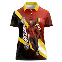 Personalized Belgium Red Devils Football Mascot Women Polo Shirt Fierce Devil Graphic With Belgian Flag