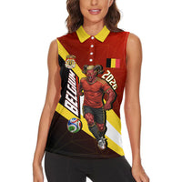 Personalized Belgium Red Devils Football Mascot Women Sleeveless Polo Shirt Fierce Devil Graphic With Belgian Flag