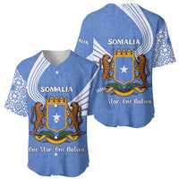 Somalia Baseball Jersey with Coat of Arms One Star One Nation Blue White Spirit