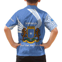 Somalia Family Matching Off The Shoulder Long Sleeve Dress and Hawaiian Shirt with Coat of Arms One Star One Nation Blue White Spirit