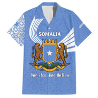Somalia Family Matching Off The Shoulder Long Sleeve Dress and Hawaiian Shirt with Coat of Arms One Star One Nation Blue White Spirit