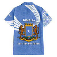 Somalia Family Matching Off Shoulder Maxi Dress and Hawaiian Shirt with Coat of Arms One Star One Nation Blue White Spirit