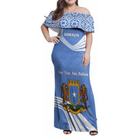 Somalia Family Matching Off Shoulder Maxi Dress and Hawaiian Shirt with Coat of Arms One Star One Nation Blue White Spirit