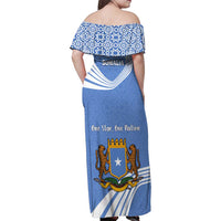 Somalia Family Matching Off Shoulder Maxi Dress and Hawaiian Shirt with Coat of Arms One Star One Nation Blue White Spirit