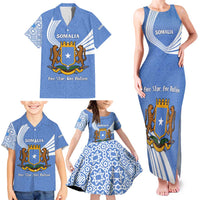 Somalia Family Matching Tank Maxi Dress and Hawaiian Shirt with Coat of Arms One Star One Nation Blue White Spirit