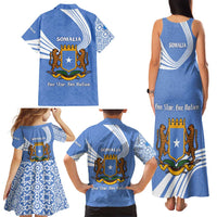 Somalia Family Matching Tank Maxi Dress and Hawaiian Shirt with Coat of Arms One Star One Nation Blue White Spirit