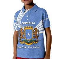 Somalia Kid Polo Shirt with Coat of Arms One Star One Nation Blue White Spirit