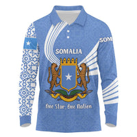 Somalia Long Sleeve Polo Shirt with Coat of Arms One Star One Nation Blue White Spirit