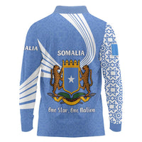 Somalia Long Sleeve Polo Shirt with Coat of Arms One Star One Nation Blue White Spirit