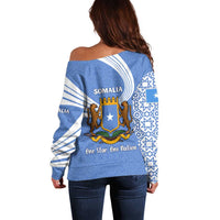 Somalia Off Shoulder Sweater with Coat of Arms One Star One Nation Blue White Spirit