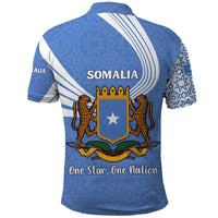 Somalia Polo Shirt with Coat of Arms One Star One Nation Blue White Spirit
