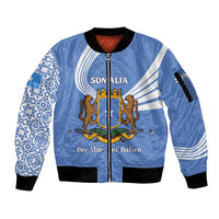 Somalia Sleeve Zip Bomber Jacket with Coat of Arms One Star One Nation Blue White Spirit