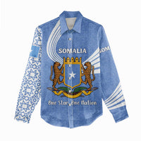 Somalia Women Casual Shirt with Coat of Arms One Star One Nation Blue White Spirit