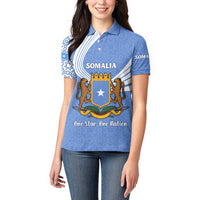 Somalia Women Polo Shirt with Coat of Arms One Star One Nation Blue White Spirit