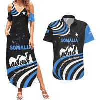 Somalia Couples Matching Summer Maxi Dress and Hawaiian Shirt with From Nomads to Nation Camel Galaxy Flag Spirit
