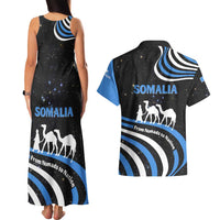 Somalia Couples Matching Tank Maxi Dress and Hawaiian Shirt with From Nomads to Nation Camel Galaxy Flag Spirit