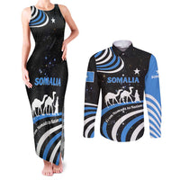 Somalia Couples Matching Tank Maxi Dress and Long Sleeve Button Shirt with From Nomads to Nation Camel Galaxy Flag Spirit
