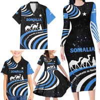 Somalia Family Matching Long Sleeve Bodycon Dress and Hawaiian Shirt with From Nomads to Nation Camel Galaxy Flag Spirit