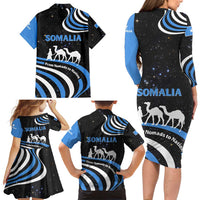 Somalia Family Matching Long Sleeve Bodycon Dress and Hawaiian Shirt with From Nomads to Nation Camel Galaxy Flag Spirit