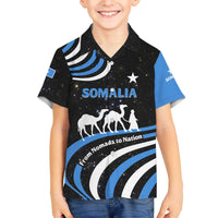 Somalia Family Matching Off The Shoulder Long Sleeve Dress and Hawaiian Shirt with From Nomads to Nation Camel Galaxy Flag Spirit