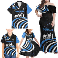 Somalia Family Matching Off Shoulder Maxi Dress and Hawaiian Shirt with From Nomads to Nation Camel Galaxy Flag Spirit