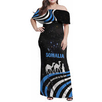 Somalia Family Matching Off Shoulder Maxi Dress and Hawaiian Shirt with From Nomads to Nation Camel Galaxy Flag Spirit