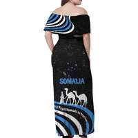 Somalia Family Matching Off Shoulder Maxi Dress and Hawaiian Shirt with From Nomads to Nation Camel Galaxy Flag Spirit