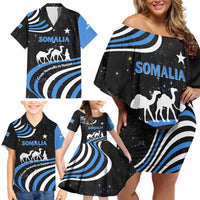 Somalia Family Matching Off Shoulder Short Dress and Hawaiian Shirt with From Nomads to Nation Camel Galaxy Flag Spirit