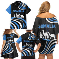 Somalia Family Matching Off Shoulder Short Dress and Hawaiian Shirt with From Nomads to Nation Camel Galaxy Flag Spirit