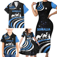 Somalia Family Matching Short Sleeve Bodycon Dress and Hawaiian Shirt with From Nomads to Nation Camel Galaxy Flag Spirit