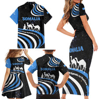 Somalia Family Matching Short Sleeve Bodycon Dress and Hawaiian Shirt with From Nomads to Nation Camel Galaxy Flag Spirit