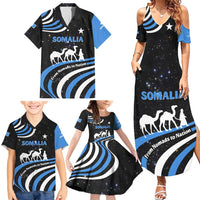 Somalia Family Matching Summer Maxi Dress and Hawaiian Shirt with From Nomads to Nation Camel Galaxy Flag Spirit