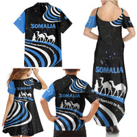 Somalia Family Matching Summer Maxi Dress and Hawaiian Shirt with From Nomads to Nation Camel Galaxy Flag Spirit