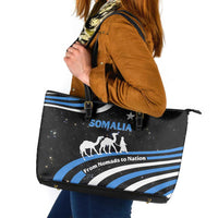 Somalia Leather Tote Bag with From Nomads to Nation Camel Galaxy Flag Spirit