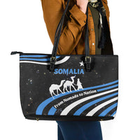 Somalia Leather Tote Bag with From Nomads to Nation Camel Galaxy Flag Spirit