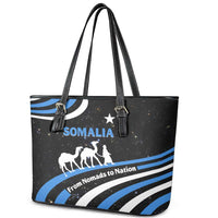 Somalia Leather Tote Bag with From Nomads to Nation Camel Galaxy Flag Spirit